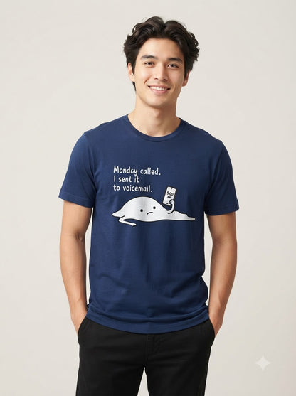 "Monday Called, Sent to Voicemail" Basic Graphic Tee by AuraReiment