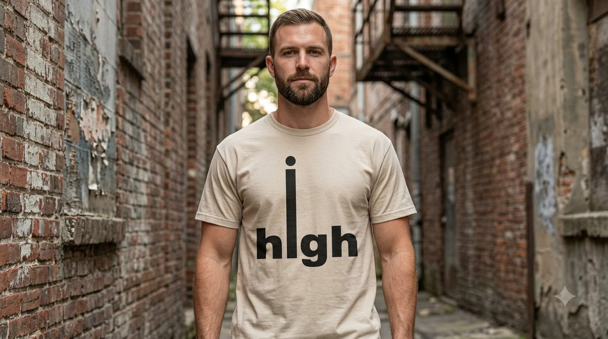 "High" Minimalist Typography Unisex Cotton Tee by AuraReiment