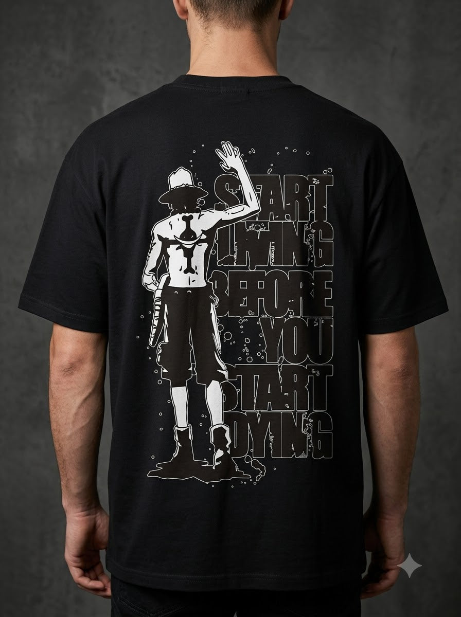 "Start Living" Anime Graphic Heavyweight Tee by AuraReiment