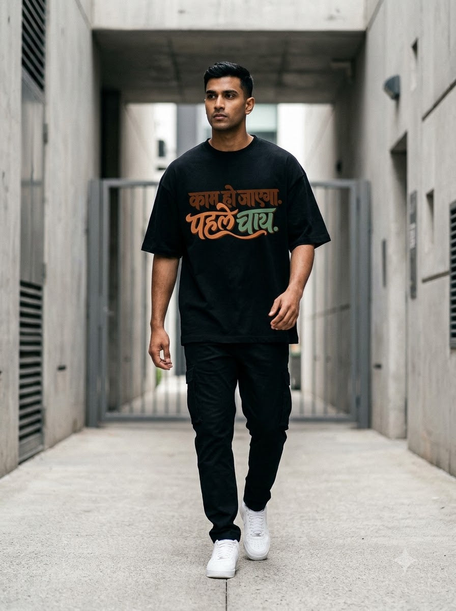 Pehle Chai Hindi Typography Tee
