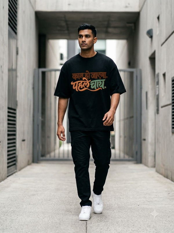 Pehle Chai Hindi Typography Tee