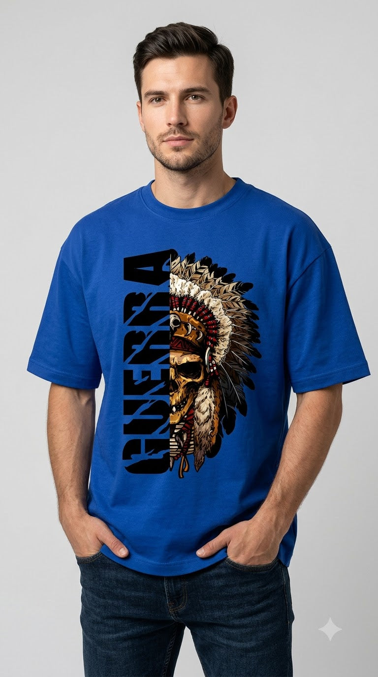 "Guerra" War Chief Skull Oversized Graphic Tee by AuraReiment