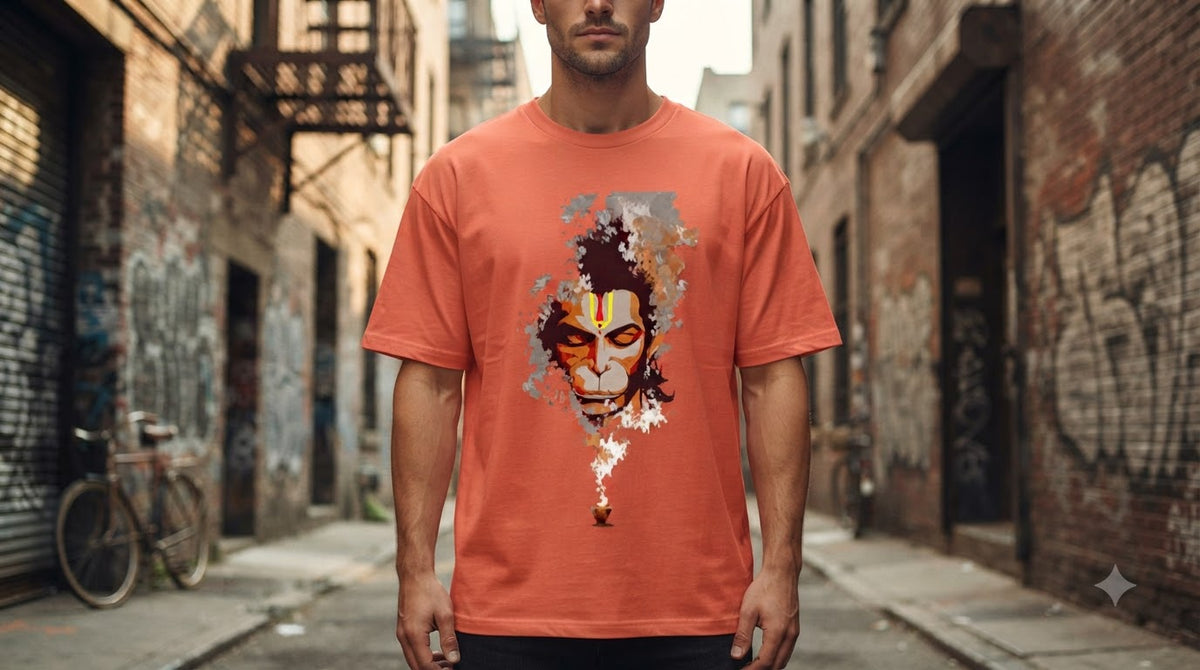 "Bajrangbali" Hanuman Graphic Oversized Tee by AuraReiment