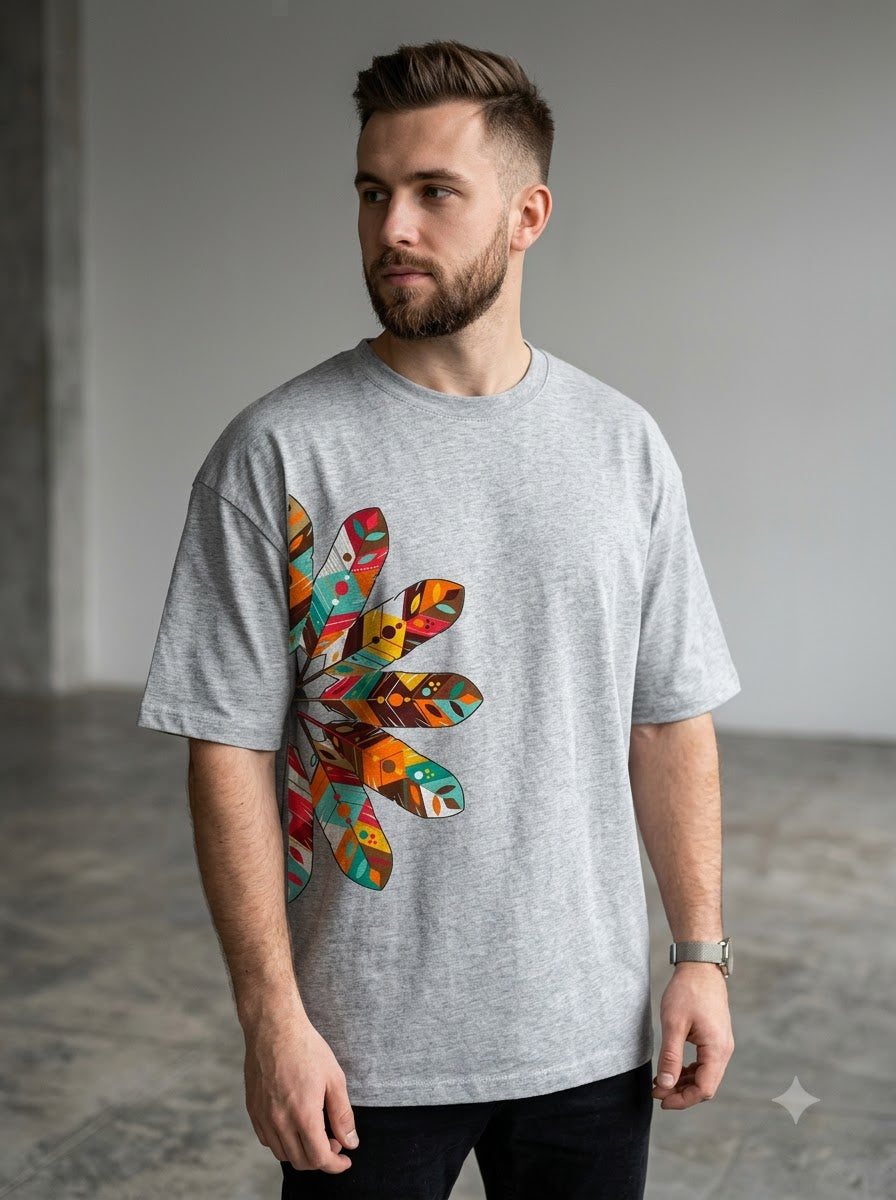 Style-Focused: Bohemian Leaf Pattern Graphic Tee by AuraReiment