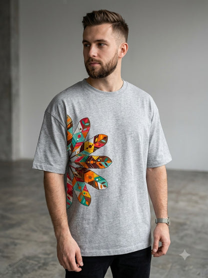 Style-Focused: Bohemian Leaf Pattern Graphic Tee by AuraReiment