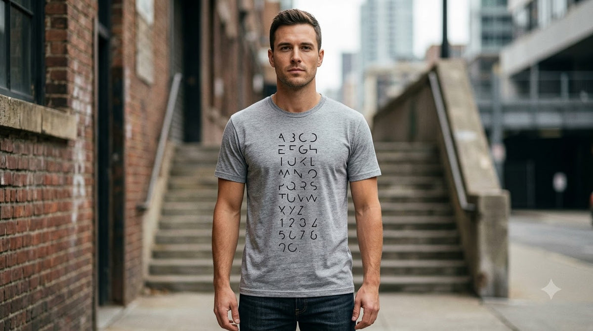 Abstract Alphabet & Numbers Printed Cotton Crew Tee by AuraReiment