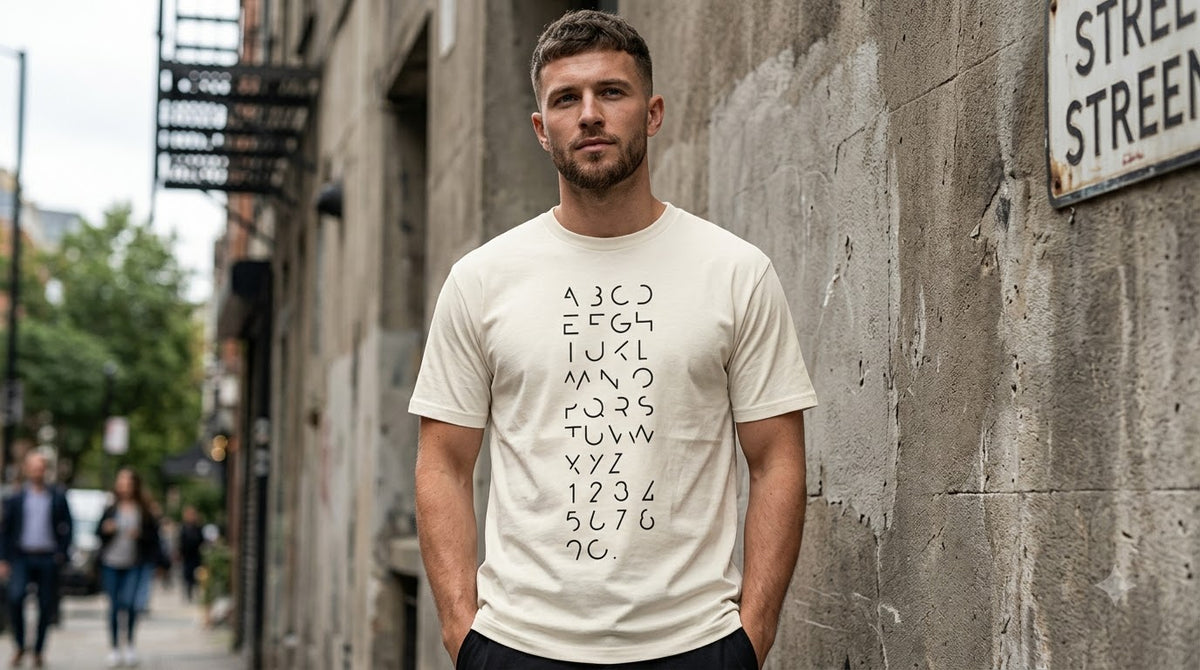 Abstract Alphabet & Numbers Printed Cotton Crew Tee by AuraReiment
