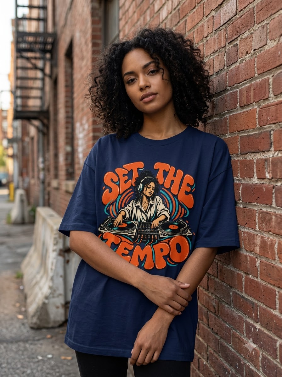 "Set The Tempo" Oversized Graphic Tee