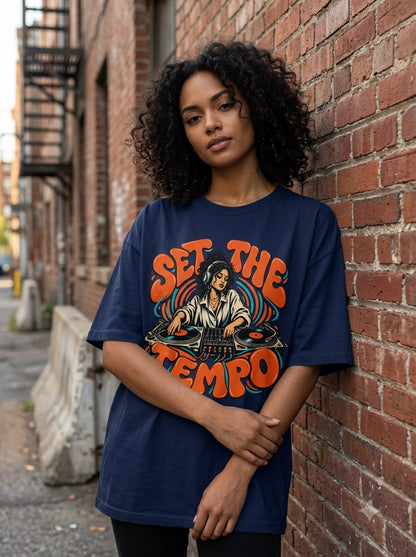 "Set The Tempo" Oversized Graphic Tee