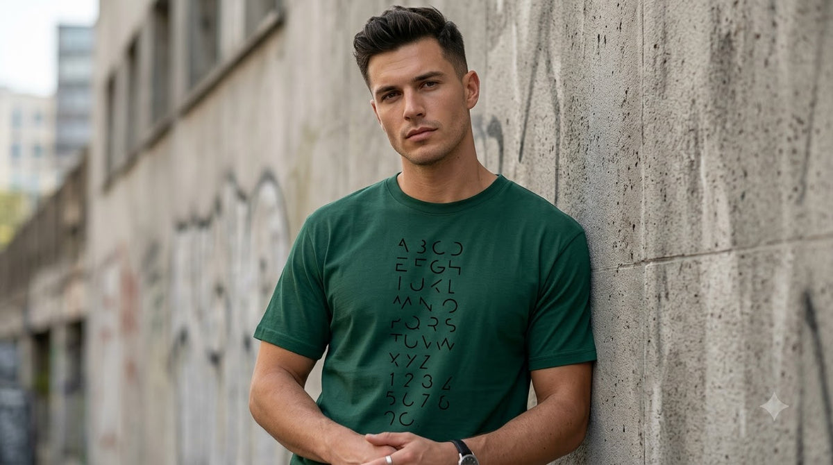 Abstract Alphabet & Numbers Printed Cotton Crew Tee by AuraReiment