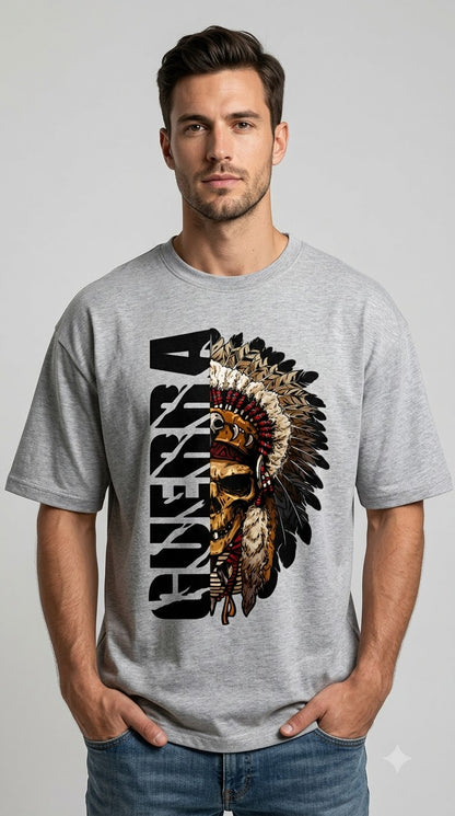 "Guerra" War Chief Skull Oversized Graphic Tee by AuraReiment