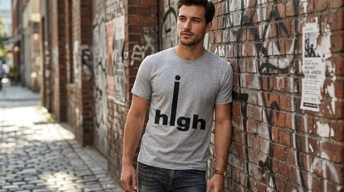 "High" Minimalist Typography Unisex Cotton Tee by AuraReiment
