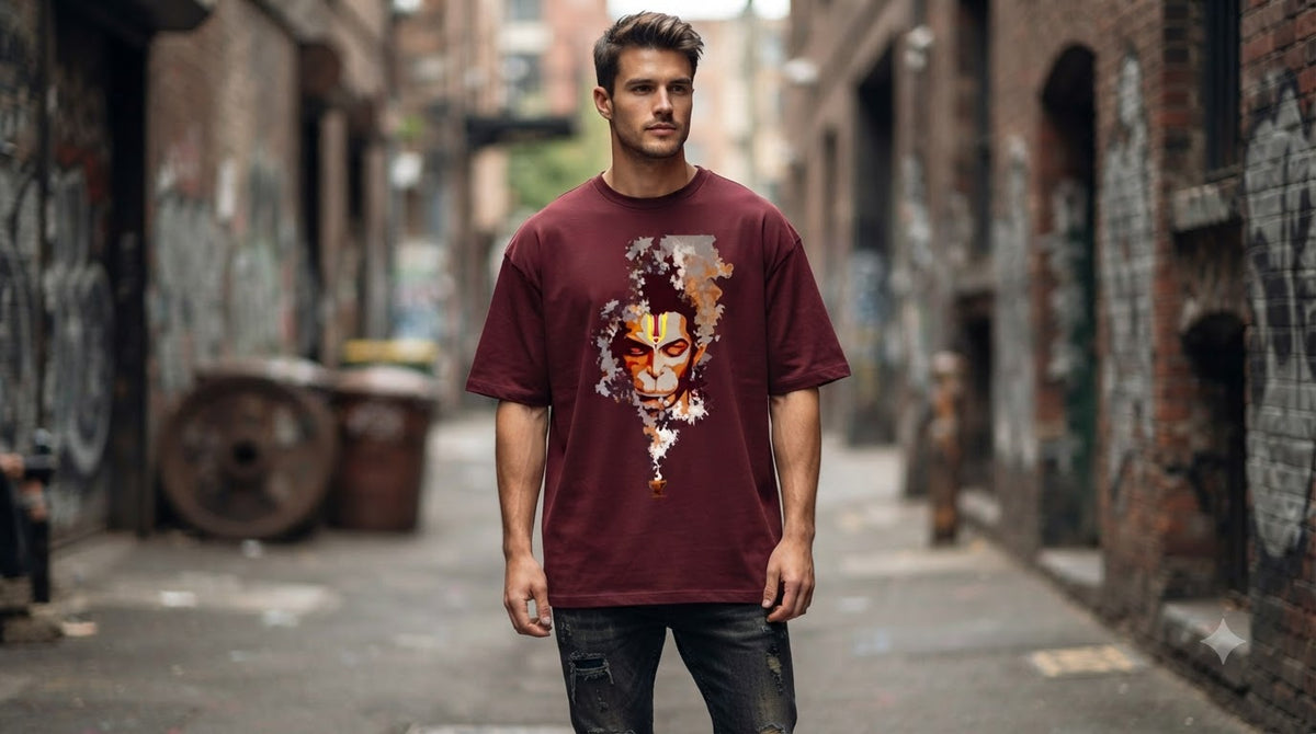 "Bajrangbali" Hanuman Graphic Oversized Tee by AuraReiment