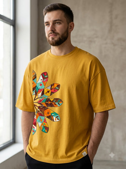 Style-Focused: Bohemian Leaf Pattern Graphic Tee by AuraReiment