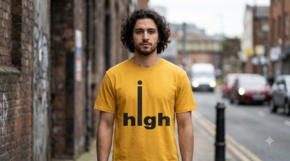 "High" Minimalist Typography Unisex Cotton Tee by AuraReiment