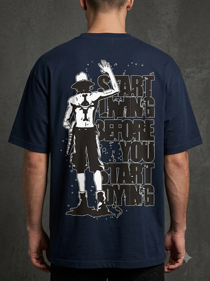 "Start Living" Anime Graphic Heavyweight Tee by AuraReiment