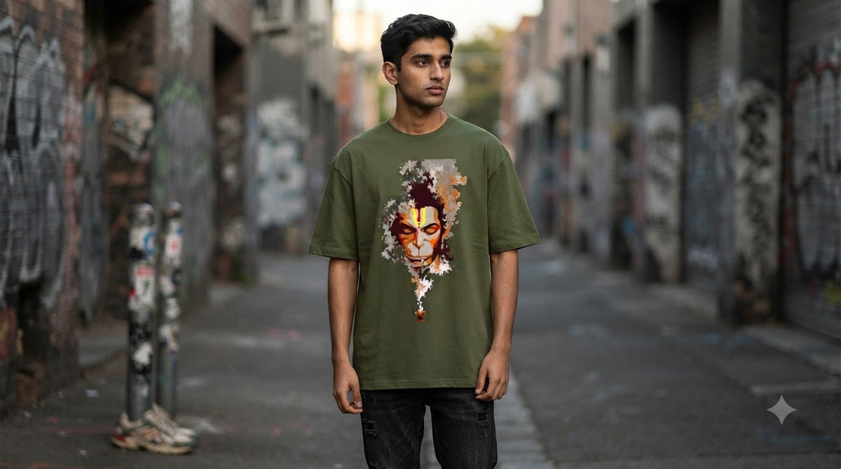 "Bajrangbali" Hanuman Graphic Oversized Tee by AuraReiment