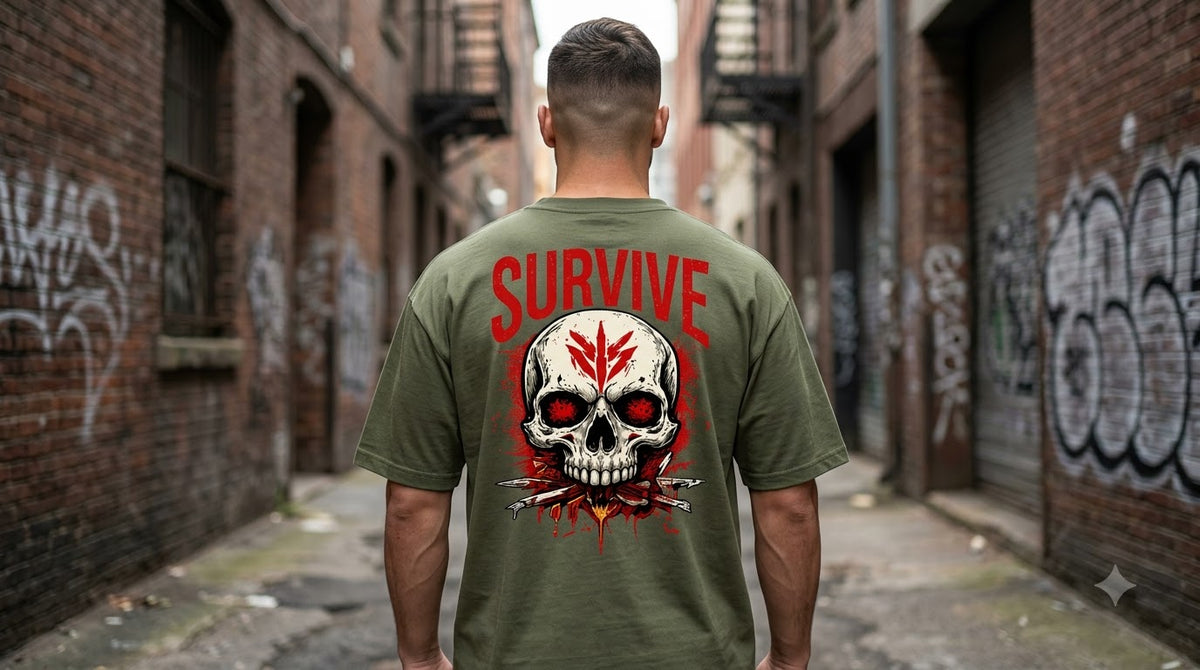Survive Skull Print Heavyweight Unisex Oversized Tee by AuraReiment