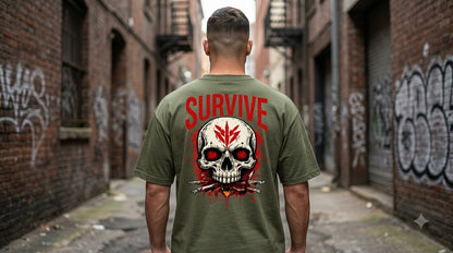 Survive Skull Print Heavyweight Unisex Oversized Tee by AuraReiment