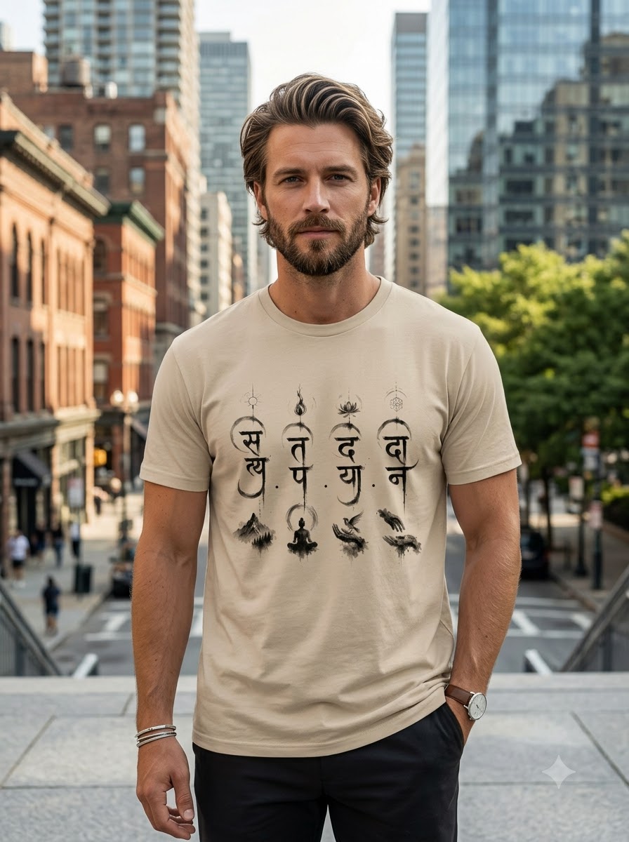 "Four Pillars of Dharma" Sanskrit Graphic Tee – Light Colours