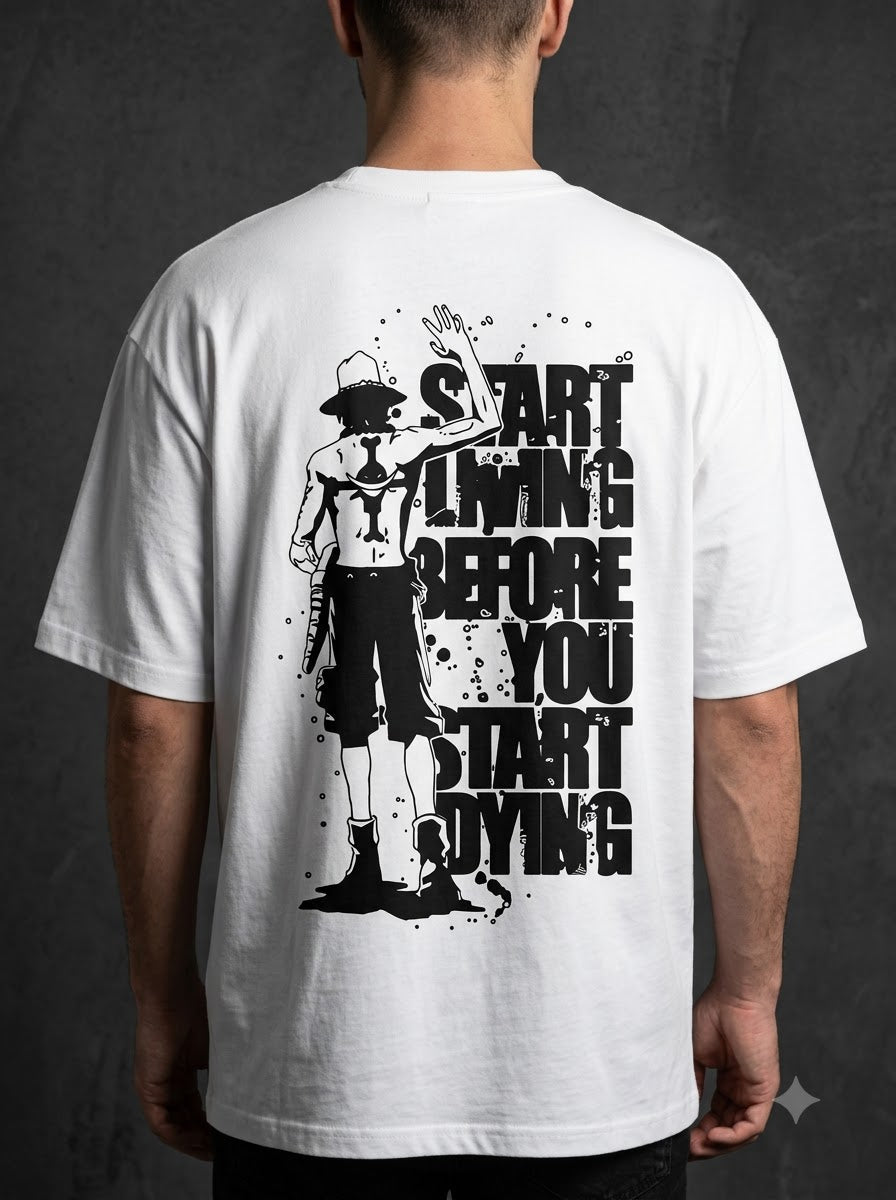 "Start Living" Anime Graphic Heavyweight Tee by AuraReiment