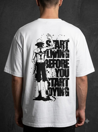 "Start Living" Anime Graphic Heavyweight Tee by AuraReiment