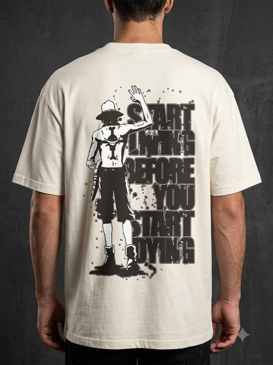"Start Living" Anime Graphic Heavyweight Tee by AuraReiment