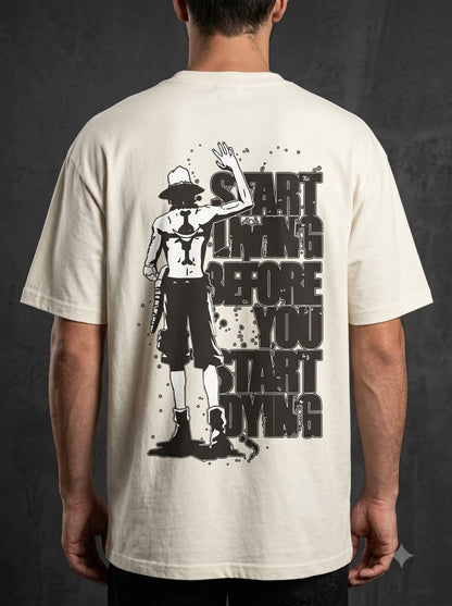 "Start Living" Anime Graphic Heavyweight Tee by AuraReiment