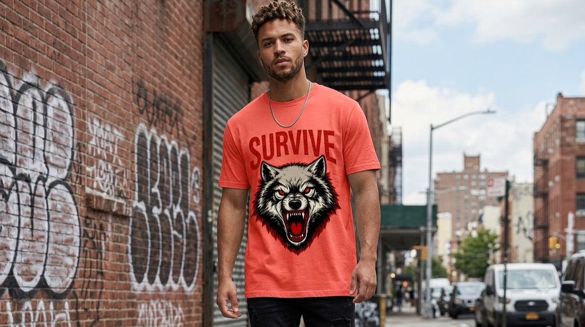 "Survive" Wolf Graphic Oversized Unisex Tee by AuraReiment