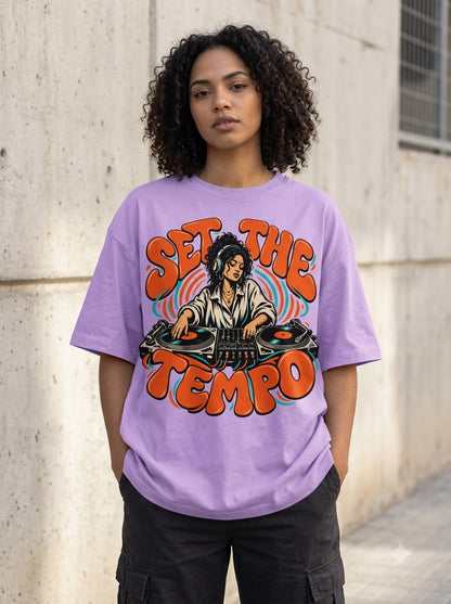 "Set The Tempo" Oversized Graphic Tee
