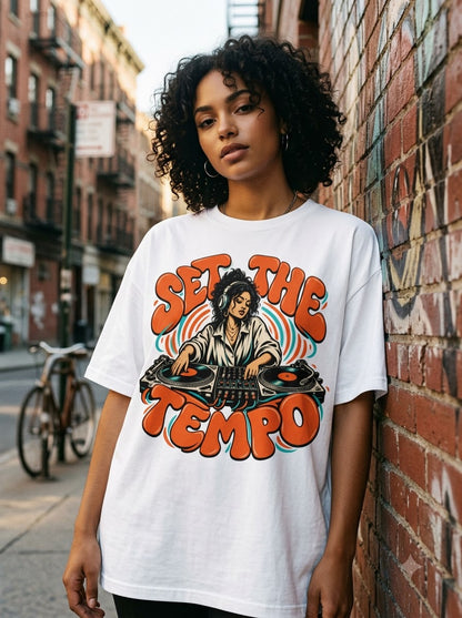 "Set The Tempo" Oversized Graphic Tee