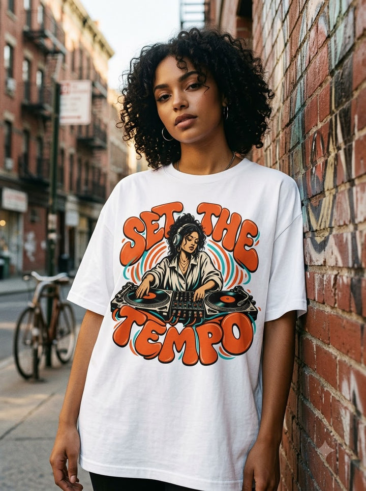 "Set The Tempo" Oversized Graphic Tee