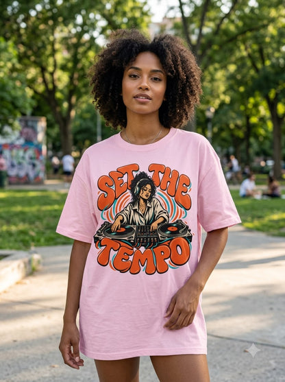 "Set The Tempo" Oversized Graphic Tee