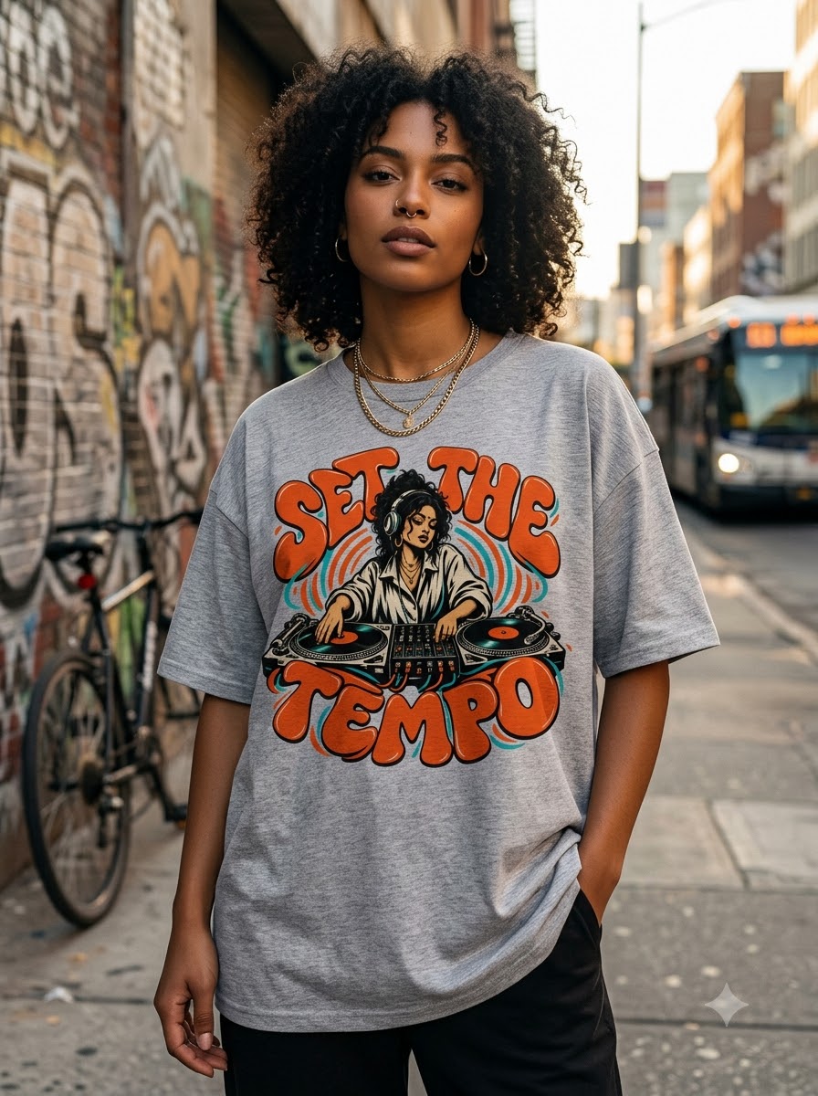 "Set The Tempo" Oversized Graphic Tee