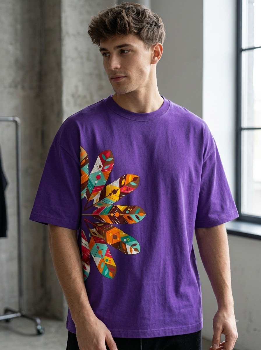 Style-Focused: Bohemian Leaf Pattern Graphic Tee by AuraReiment