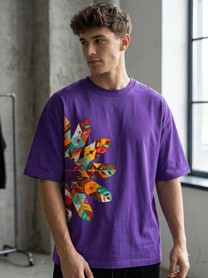 Style-Focused: Bohemian Leaf Pattern Graphic Tee by AuraReiment