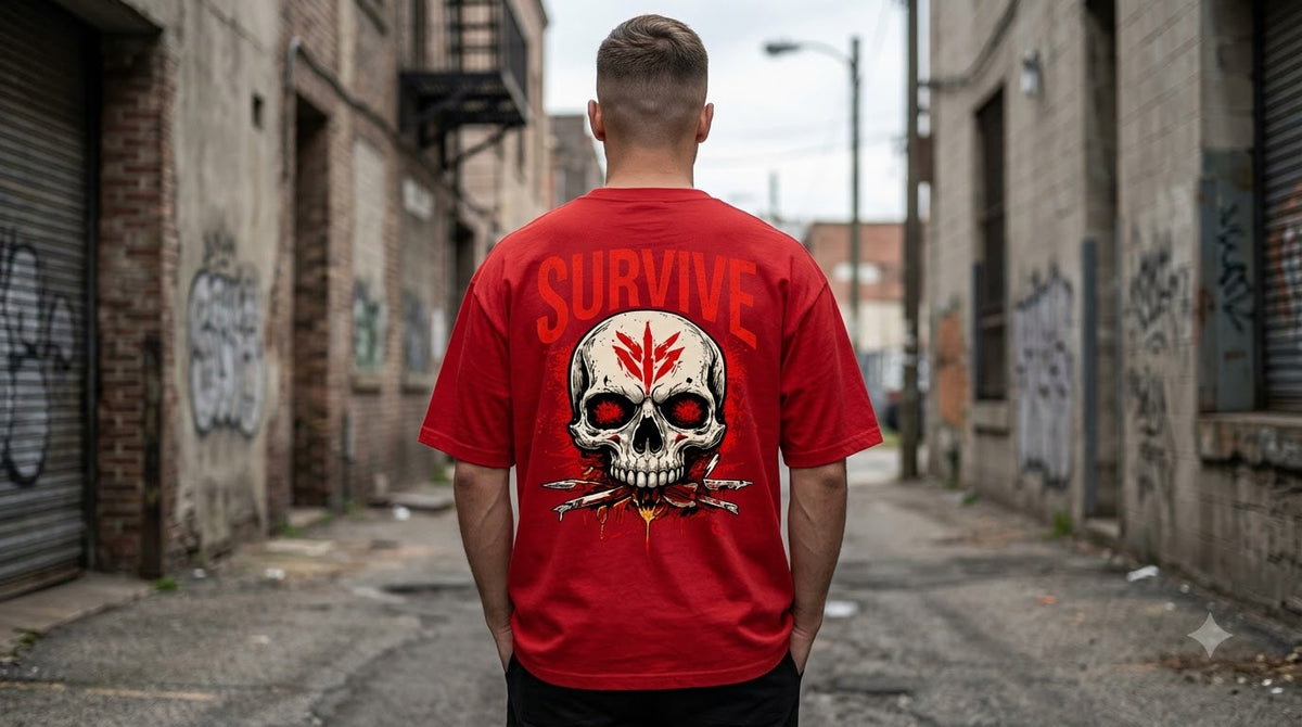 Survive Skull Print Heavyweight Unisex Oversized Tee by AuraReiment