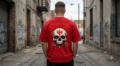 Survive Skull Print Heavyweight Unisex Oversized Tee by AuraReiment