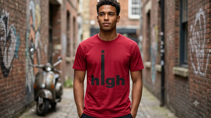 "High" Minimalist Typography Unisex Cotton Tee by AuraReiment