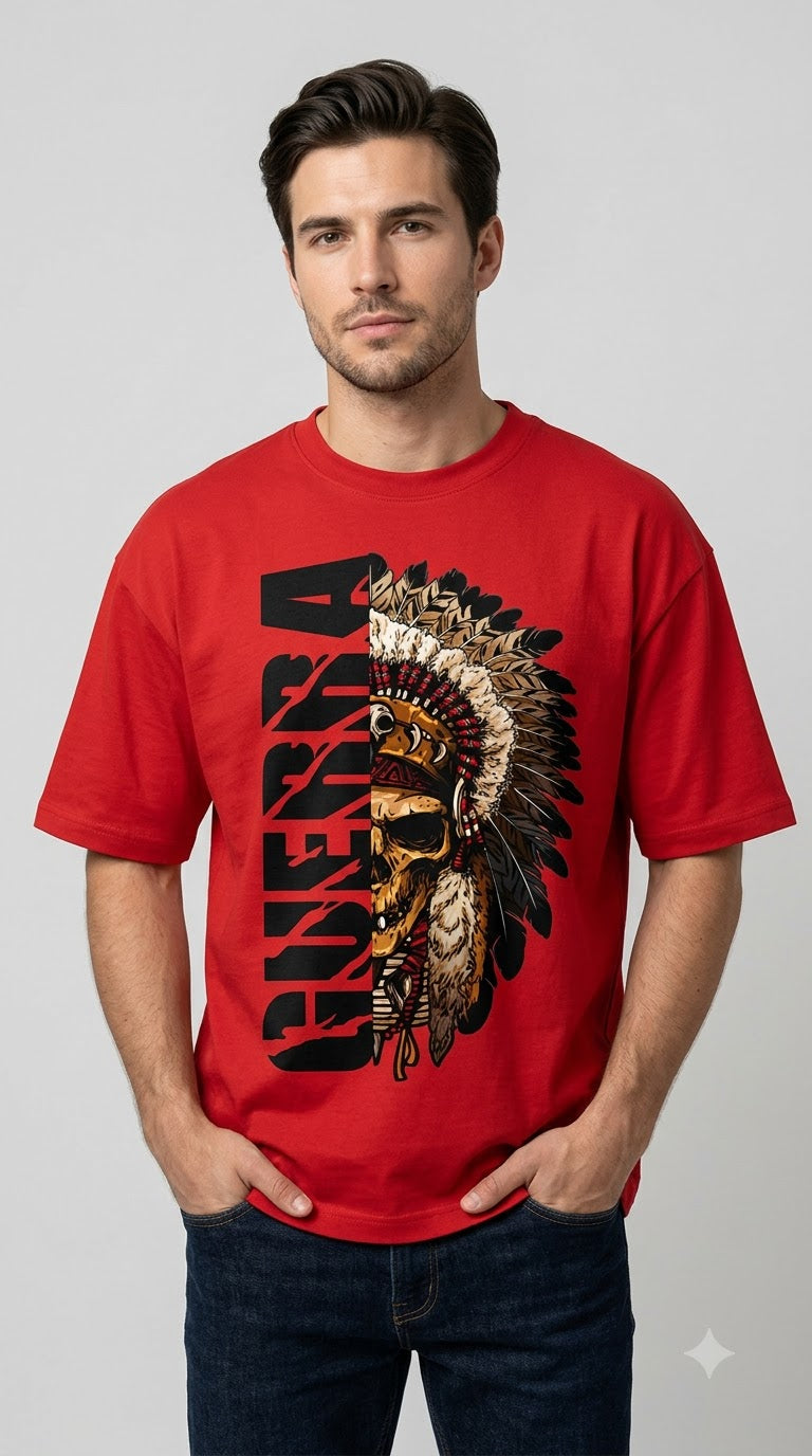 "Guerra" War Chief Skull Oversized Graphic Tee by AuraReiment