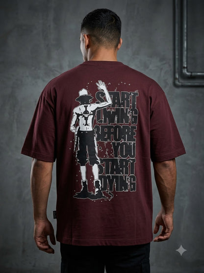 "Start Living" Anime Graphic Heavyweight Tee by AuraReiment