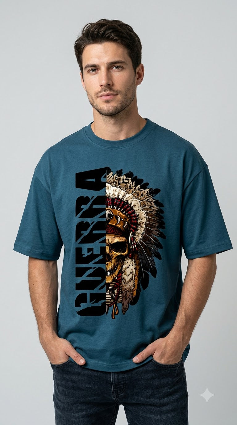 "Guerra" War Chief Skull Oversized Graphic Tee by AuraReiment