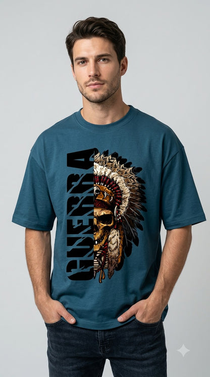 "Guerra" War Chief Skull Oversized Graphic Tee by AuraReiment