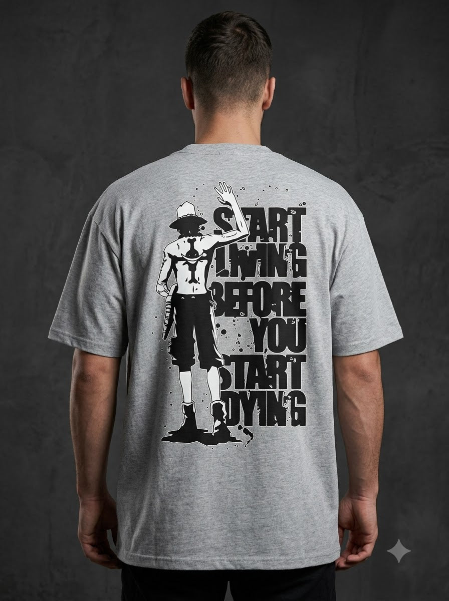"Start Living" Anime Graphic Heavyweight Tee by AuraReiment