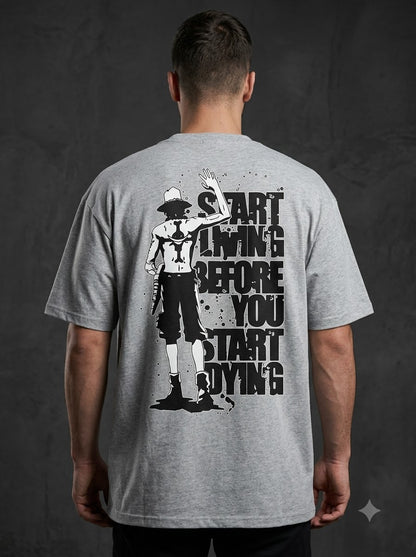 "Start Living" Anime Graphic Heavyweight Tee by AuraReiment