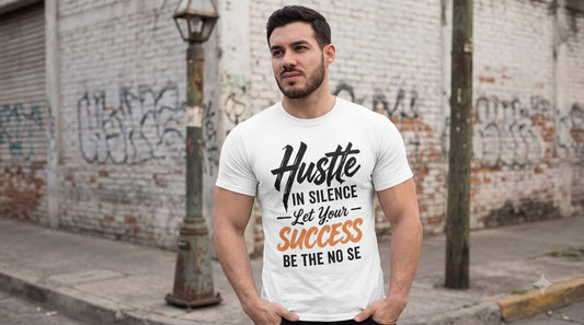 "Hustle in Silence" Motivational Graphic Crew T-Shirt by AuraReiment