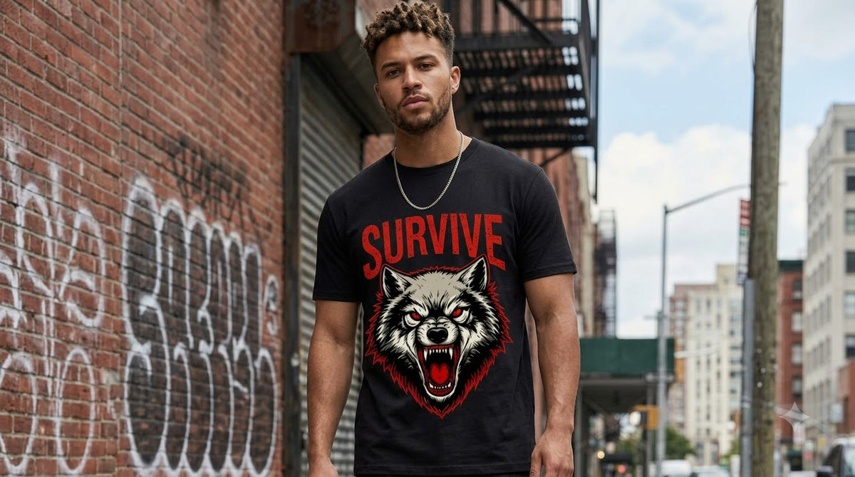"Survive" Wolf Graphic Oversized Unisex Tee by AuraReiment