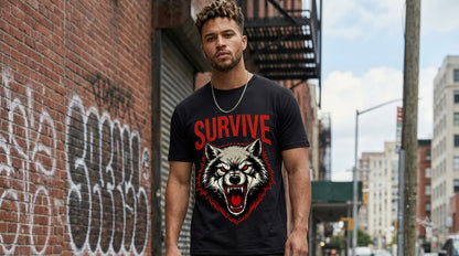 "Survive" Wolf Graphic Oversized Unisex Tee by AuraReiment