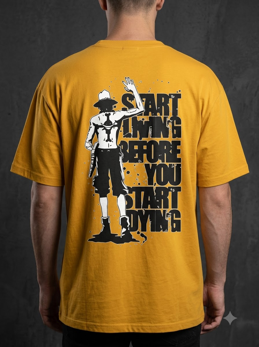 "Start Living" Anime Graphic Heavyweight Tee by AuraReiment