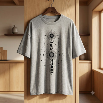 Mystical Lunar Mandala Oversized Heavyweight Tee by AuraReiment